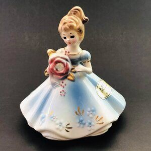 Vintage Josef Originals Blue Dress Girl Doll Figurine April Birthstone Birthday